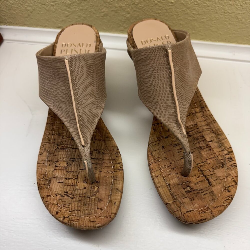 Donald J Pliner Neutral Cork Wedge Sandals – Elastic Upper